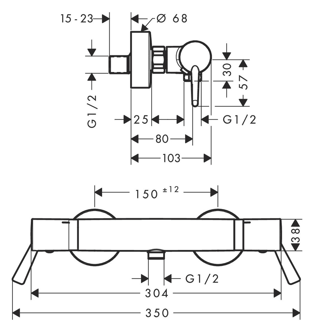 hansgrohe Brausethermostat Ecostat Comfort Care 350x103mm, AP, mit extra langen Griffen, chrom