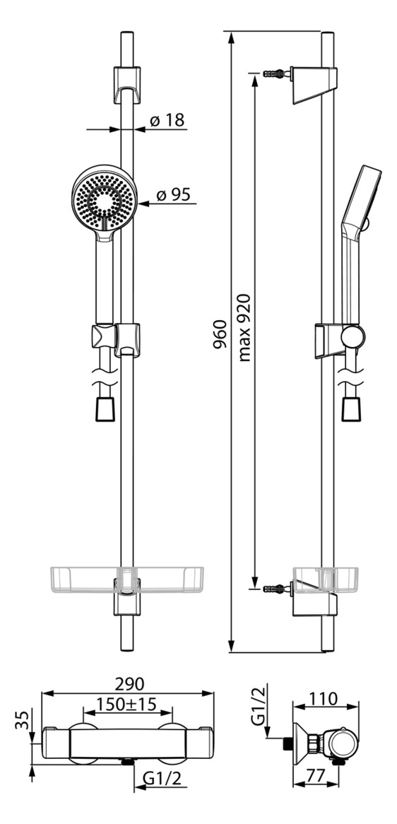 HANSA Brause-Thermostat HANSAMICRA AP, 3-strahlig, chrom