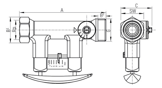 TACONOVA Abgleichventil TacoSetter 1 1/4" IG x 1 1/4" IG, 20-70 l/min., Messing
