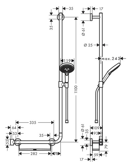 hansgrohe Brauseset Raindance Select S 3jet, Brausestange 1100mm, rechts, chrom