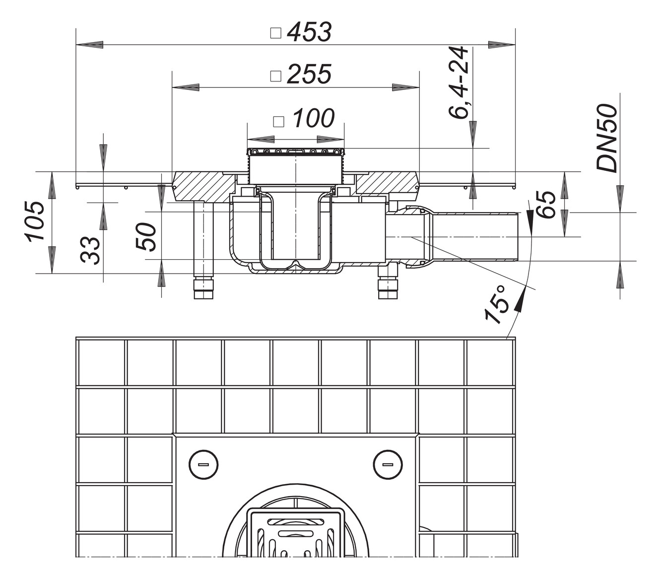 Dallmer Bodenablauf CeraDrain 48 VC 10, 100 x 100 mm, DN 50, seitlich