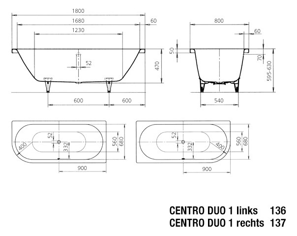 Kaldewei Badewanne CENTRO DUO 1 links 136 180x80cm, Griffloch, Antislip, schwarz Kaldewei Badewanne CENTRO DUO 1 links 136 180x80cm, Griffloch, Antislip, schwarz