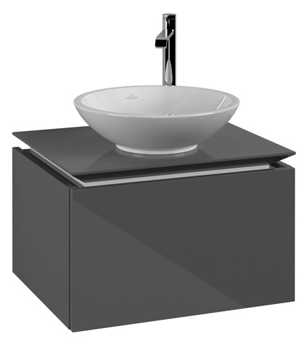 V&B Waschtischunterschrank Legato 60x38x50cm, Waschtisch mittig, Glossy Grey