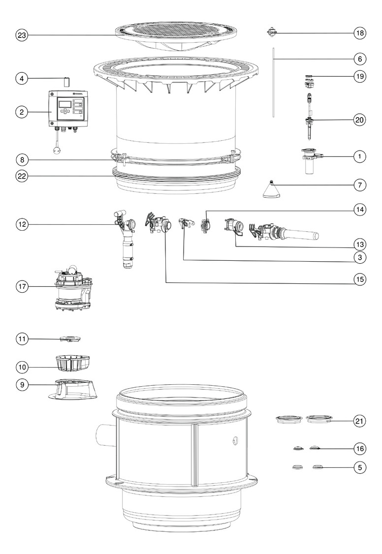 Kessel Pumpstation Aquapump Medium Mono GTF 1200, 800-1250 mm, mit SDS-Schaltgerät, Abdeckung A/B