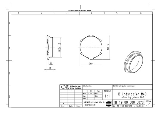 HART Blindstopfen M40x1,5 -  19000005073 