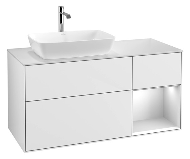 V&B Waschtisch-Unterschrank Finion 120cm, Abdeckplatte white matt, Regal White matt lacquer, Glossy white lacquer