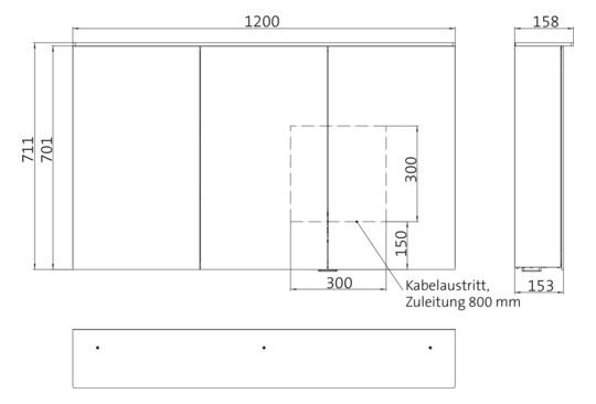 EC Lichtspiegelschrank pure 2 05408 Aufputz, 3trg. 1200 mm alu.