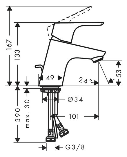hansgrohe Waschtisch-Einhebelmischer Focus 70 mit Zugstangen-Ablaufgarnitur, chrom