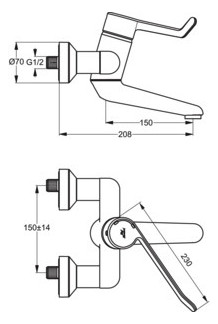 Ideal-Standard Wand-Waschtischsicherheits-Einhebelmischer CeraPlus Ausladung 150 mm, AP, absperrbare S-Anschlüsse, verchromt