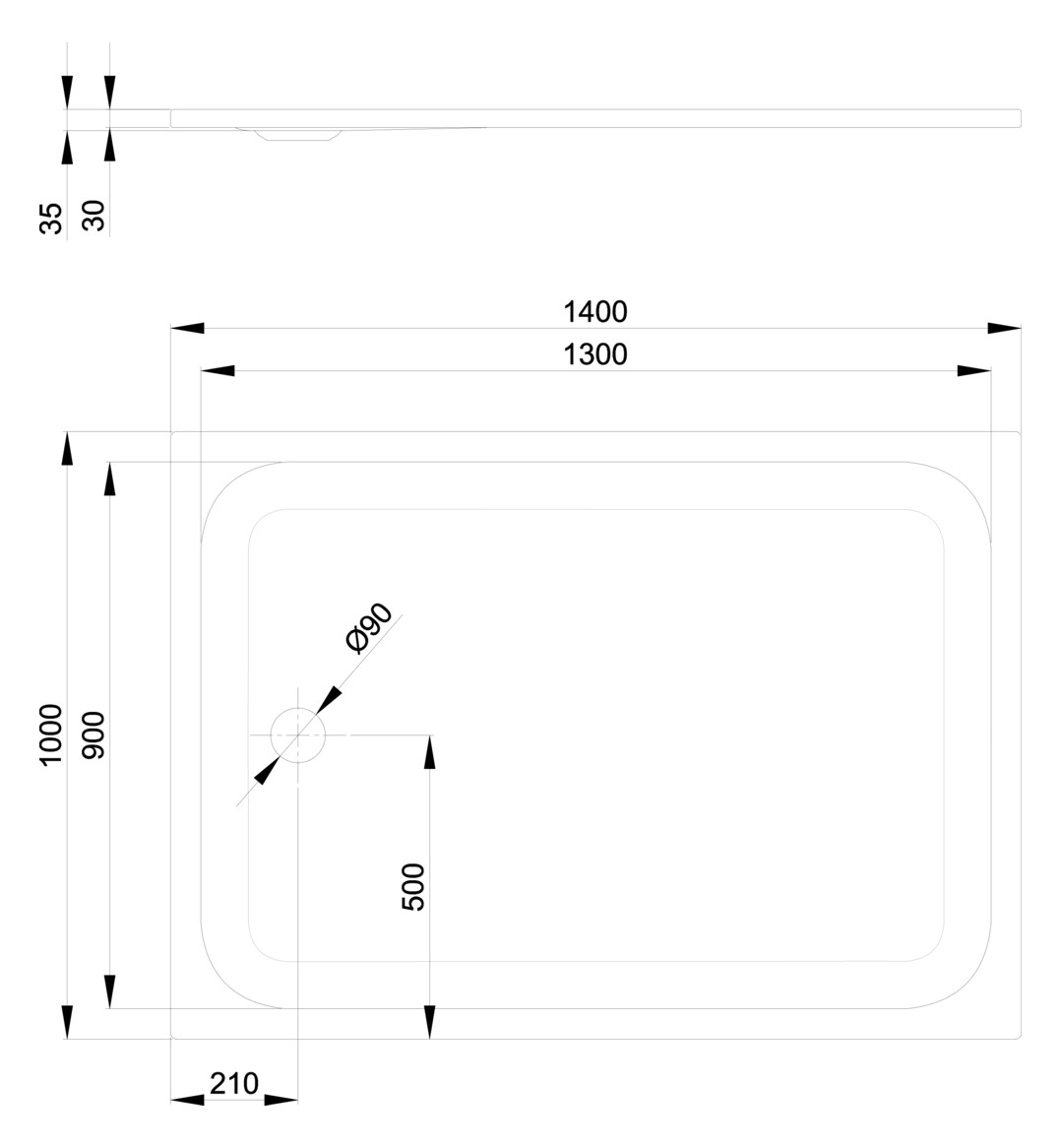 Duschwanne BetteUltra 5838 140x100x3,5cm, calypso