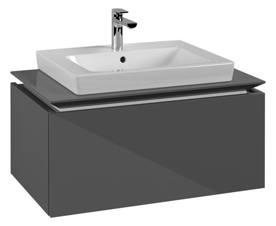 V&B Waschtischunterschrank Legato 80x38x50cm, Waschtisch mittig, Glossy Grey