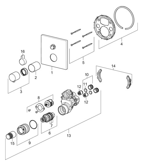 HANSA Fertigmontageset HANSAVAROX PRO UP-Wannen-Thermostat, Drehumsteller, druckunabhängig, Rosette eckig, chrom
