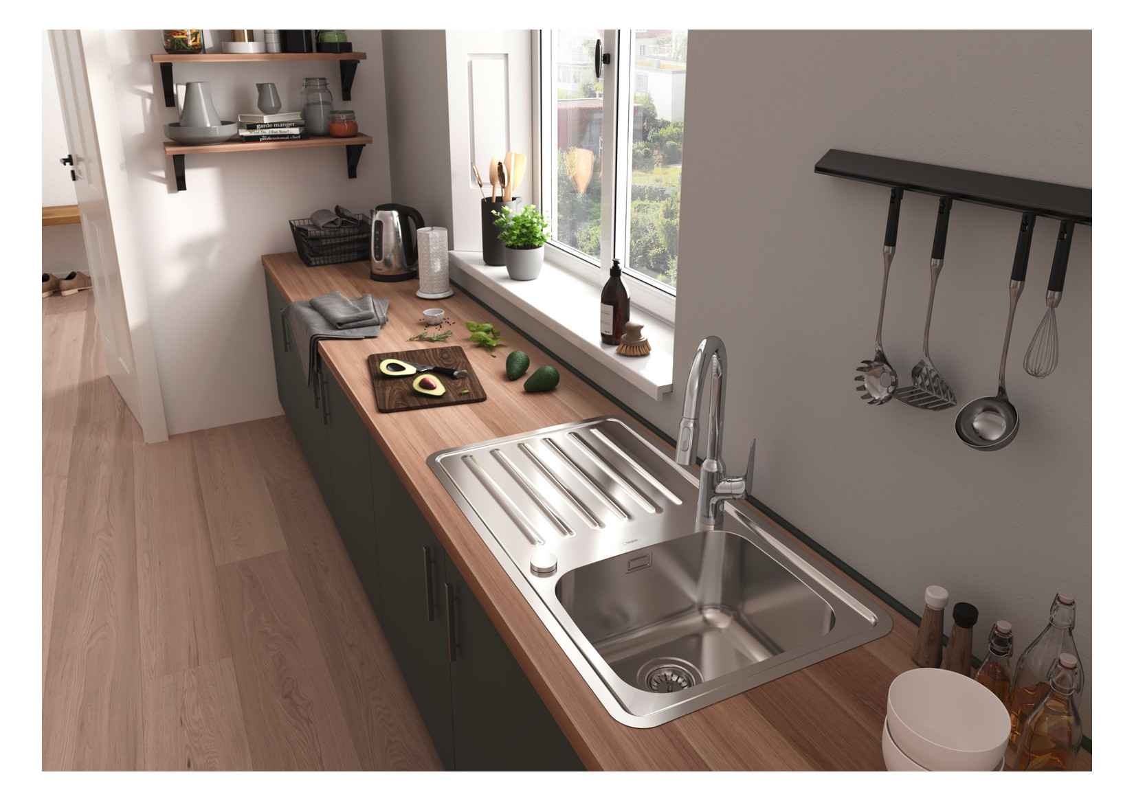 hansgrohe Spültisch-Einhebelmischer 220 Focus M42 mit Ausziehbrause, 2jet, chrom