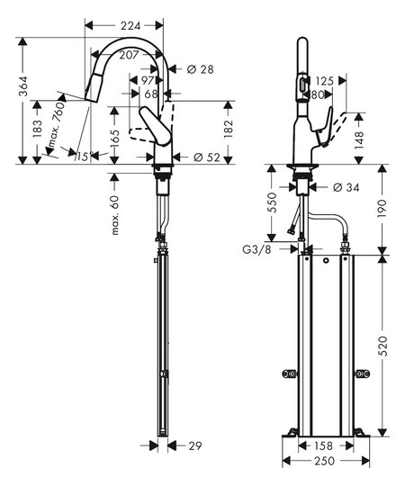 hansgrohe Spültisch-Einhebelmischer 180 Focus M42 mit Ausziehbrause, 2jet, sBox, Edelstahl-Optik