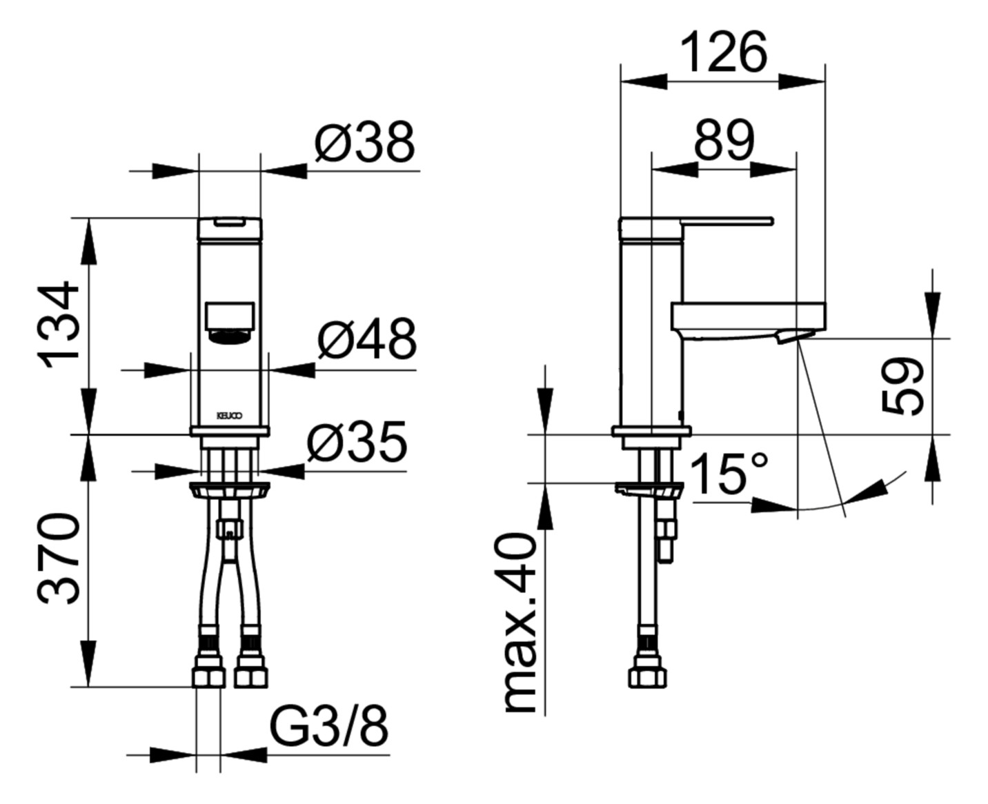 KEUCO Waschtisch-Einhebelmischer 60 IXMO Flat Ausladung 89mm, ohne Ablaufgarnitur, verchromt