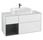 V&B Waschtisch-Unterschrank Finion 120cm, Abdeckplatte white matt, Regal links Midnight Blue Matt Lacquer, Glossy white lacquer