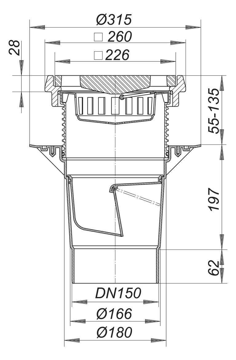 Dallmer Hof-/Parkdeckablauf 616.1 DN 150, Gussrost/-rahmen, verschraubt, Belastungsklasse B