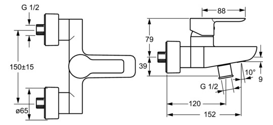 HANSA Wannen-Einhebelmischer HANSALIGNA Wandmontage, Ausladung 152mm, chrom
