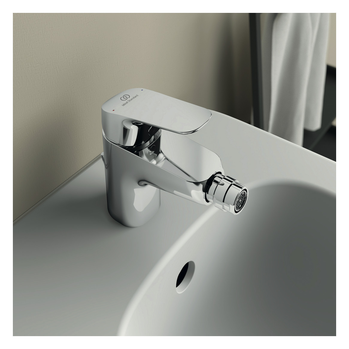 Ideal-Standard Bidet-Einhebelmischer CeraFlex mit Kunststoff-Ablaufgarnitur, Ausladung 114mm, chrom