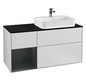 V&B Waschtisch-Unterschrank Finion 120cm, Abdeckplatte black matt, Regal links Midnight Blue Matt Lacquer, White matt lacquer