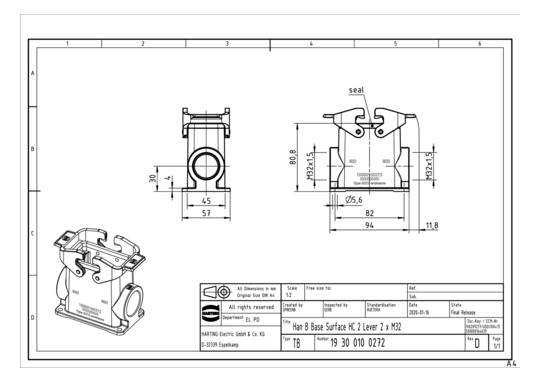 HART Sockelgehäuse M2x32     19300100272 