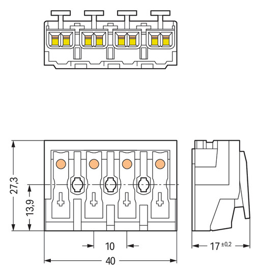 Klemmleiste 4p ws Serie 294 24A Thermopl 0,5-2,5qmm 40mm Federzugans Steckklemm