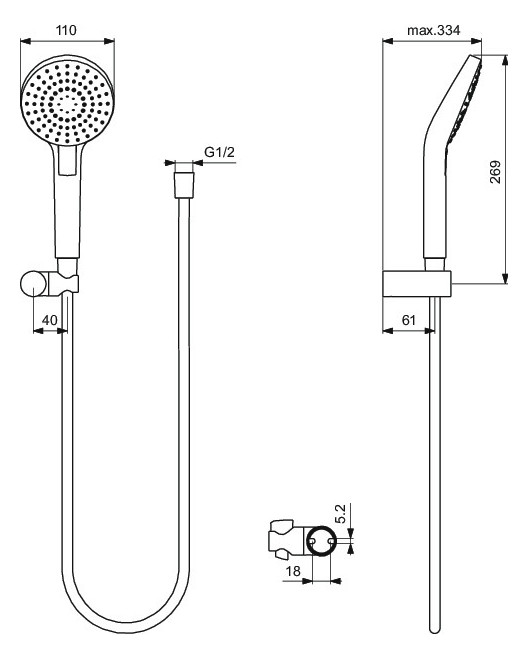 Ideal-Standard Handbrause-Set Idealrain Evo 3-Funktionen, d= 11cm, verchromt