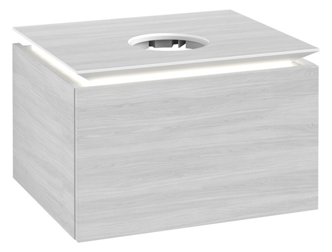 V&B Waschtischunterschrank Legato 60x38x50cm, Waschtisch mittig, mit LED-Beleuchtung, White Wood V&B Waschtischunterschrank Legato 60x38x50cm, Waschtisch mittig, mit LED-Beleuchtung, White Wood