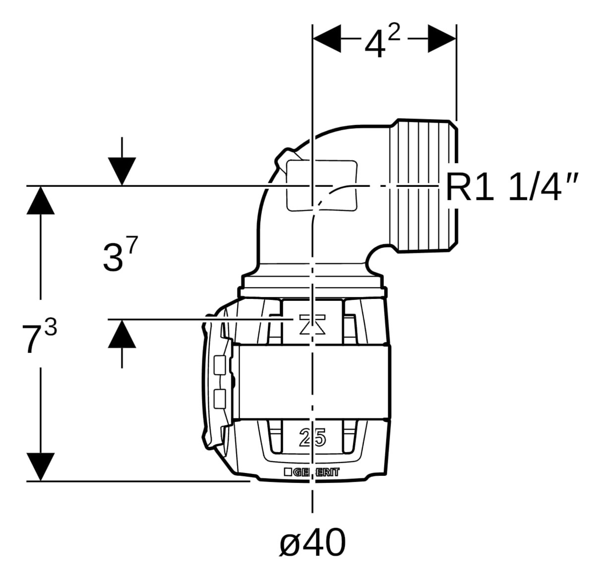 Geberit Übergangsbogen FlowFit Ø 40 mm, R 1 1/4, 90Grad, mit Außengewinde