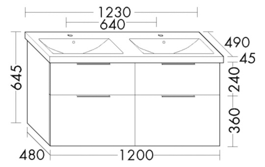 Burgbad Keramik-Doppelwaschtisch Unterschrank-Set Eqio 123x64,5x49cm, 2 Schubladen/Auszüge, Waschtisch weiß, Lack matt