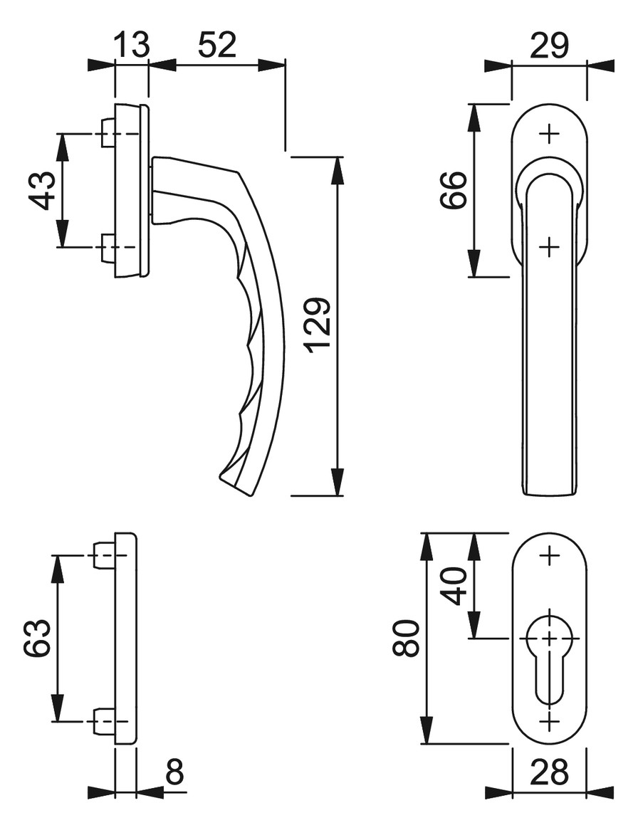 Bild Fenstertür- Halbgarnitur, Profilzylinder gelocht, Luxembourg 099/U26/49PNS, Nockendurchmesser 10, Aluminium verkehrsweiß - HOPPE-1