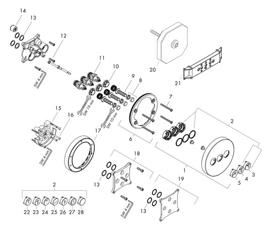 hansgrohe Fertigmontageset ShowerSelect S UP-Ventil, 3 Verbraucher, chrom