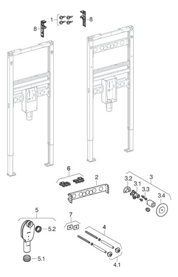 Geberit Waschtisch-Element Duofix BH 130 cm, für Wandarmatur, mit UP-Geruchsverschluss