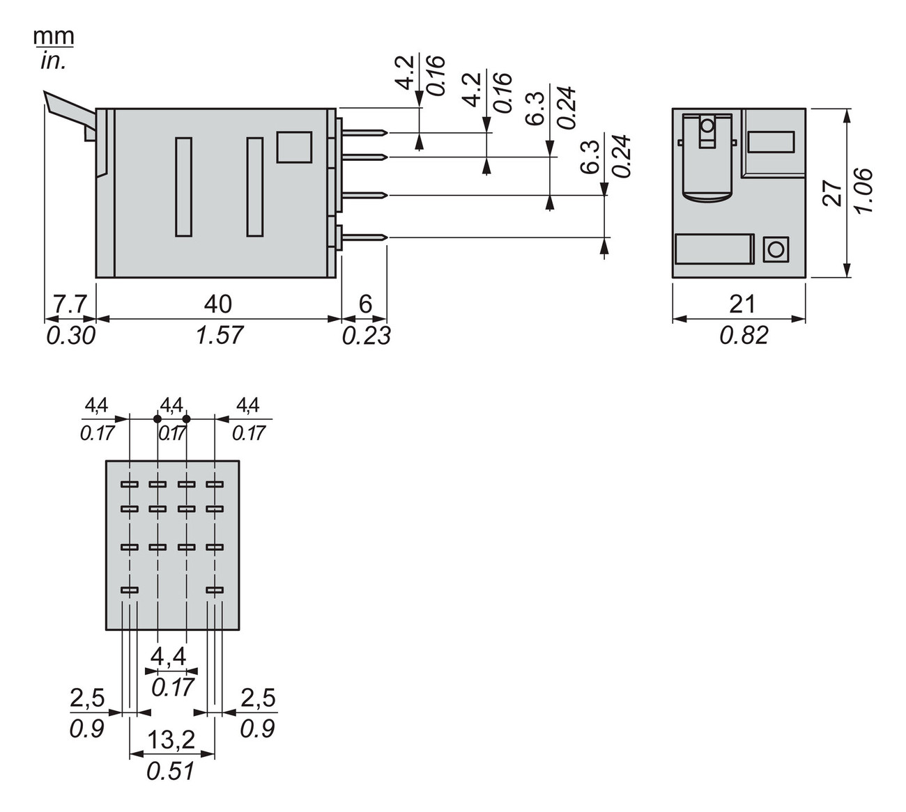 Schaltrelais 4W IP20 21x27x47mm Schraub