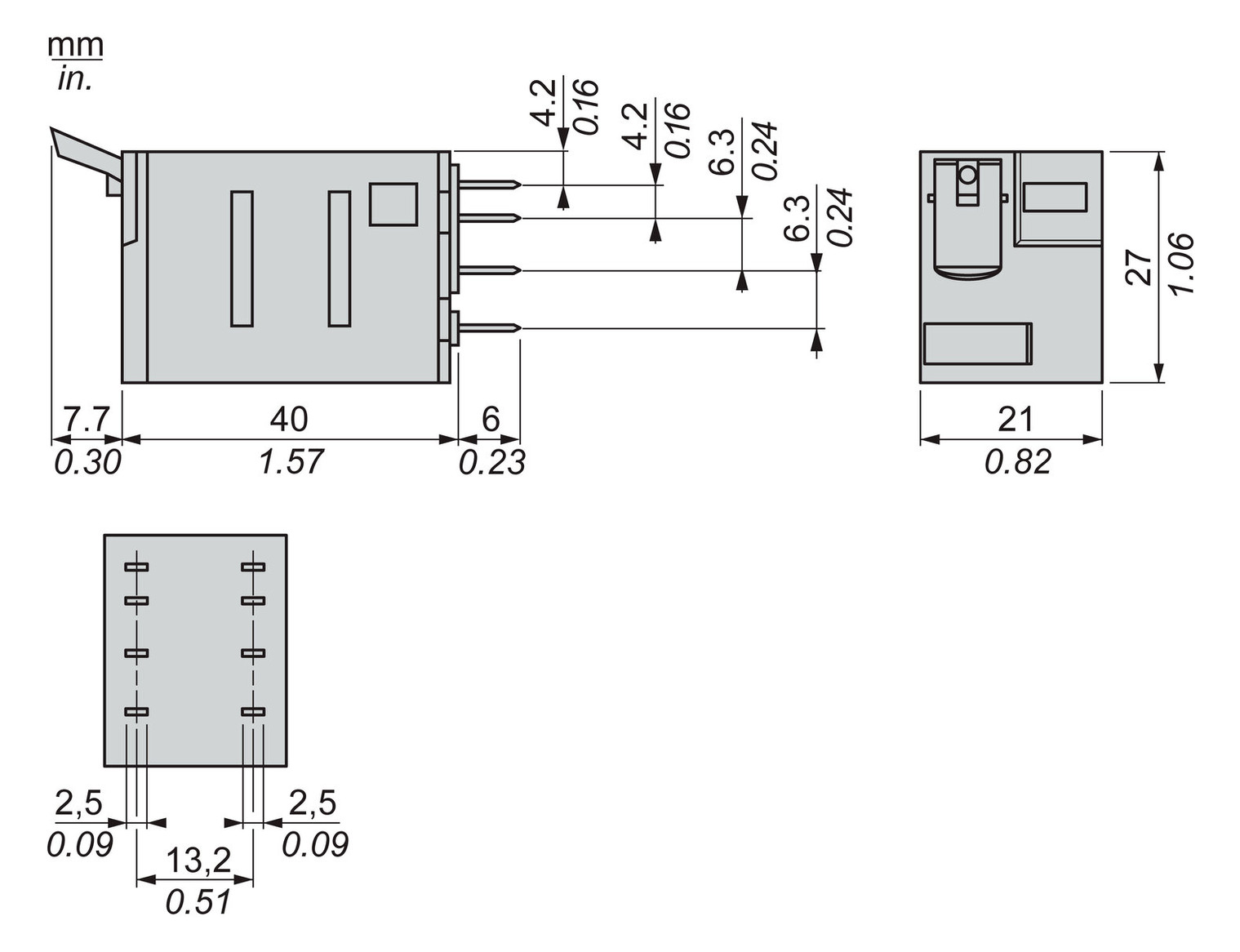 Schaltrelais 48V/AC 2W IP40 21x27x55mm Steckanschl