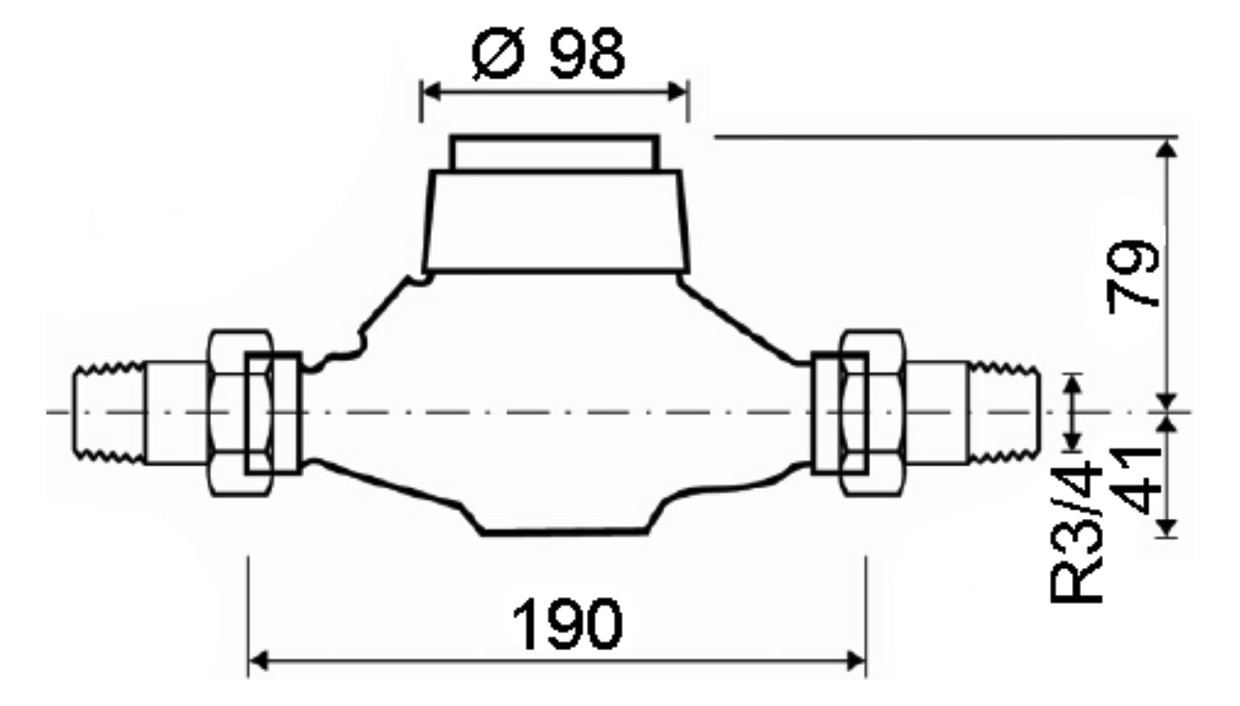 Deltamess Mehrstrahl-Nassläufer MNK Horizontal, DN 20, Q3 4,0 cbm/h, kalt, Standard