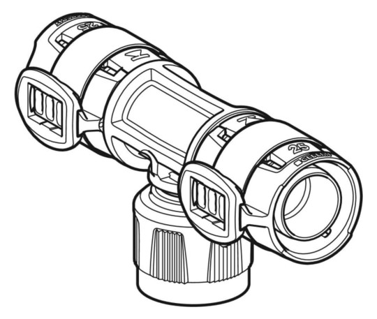 Geberit Übergangs-T-Stück FlowFit Ø 25 mm x Rp MF 1/2 x 20 mm, mit MasterFix, Durchgang