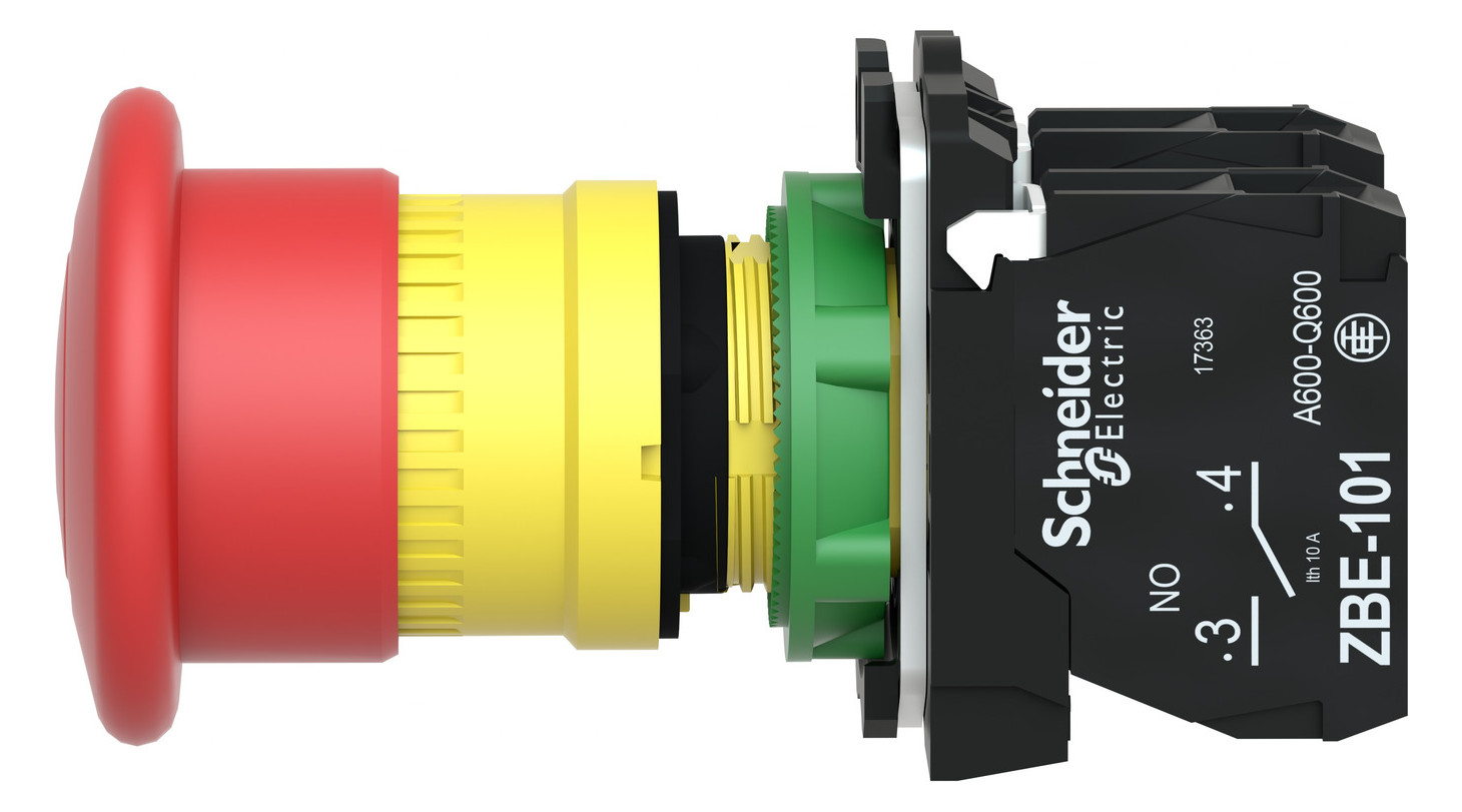 Not-Aus Taster EB IP66 ZugEntr 1S 1Ö Ø22,5mm Einb Schraub