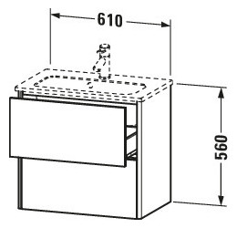 Duravit Waschtisch-Unterschrank Compact XSquare 61 x 38,8 cm, Eiche schwarz, 2 Schubkästen, wandhängend