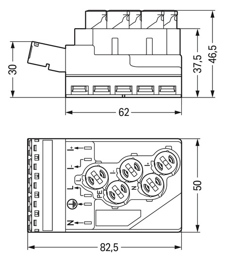 Flachleitungsadapter 5p 0,5-4qmm 400V 25A Einspeisung Federzugans hfr