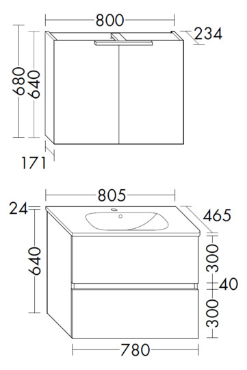 Burgbad Waschtisch-Kombination Rocio mit Spiegelschrank, 80,5 x 200 x 46,5 cm, Eiche Dekor Urban