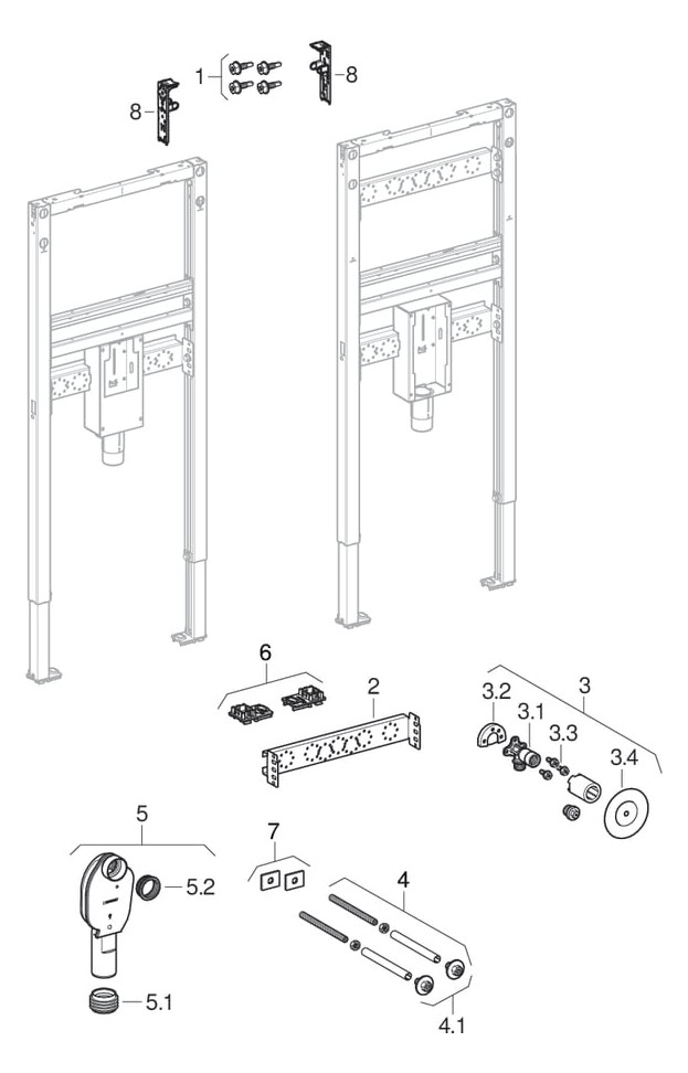 Geberit Waschtisch-Element Duofix BH 130 cm, für Wandarmatur, mit UP-Geruchsverschluss