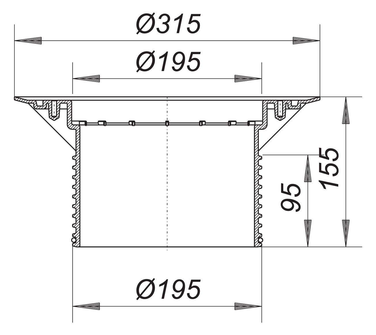 Dallmer Aufstockelement 618 zu Hof-/Parkdeckabläufen 605/606/615/616