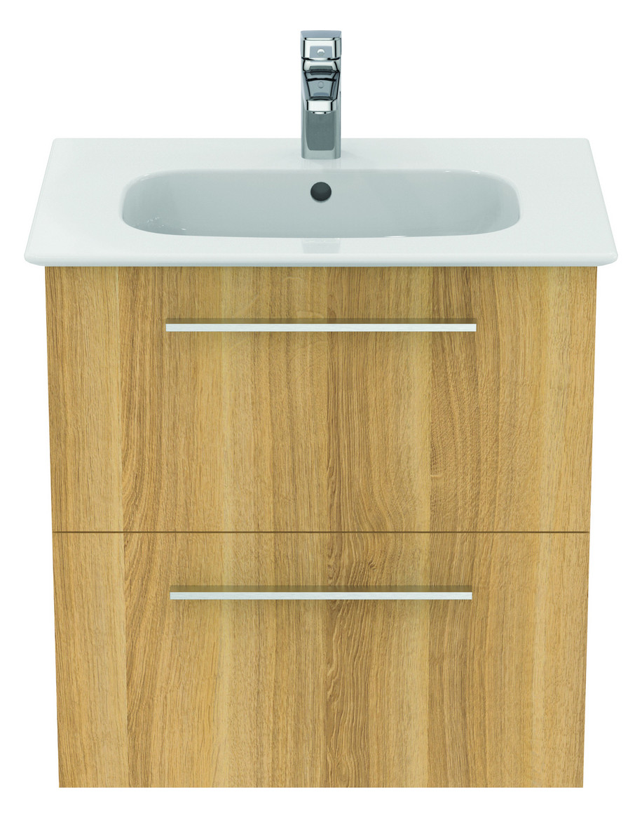 Ideal-Standard Möbelwaschtisch-Paket i.life A 64x46x64,5cm, 1 Hahnloch, Griff Chrom gebürstet, Eiche natur