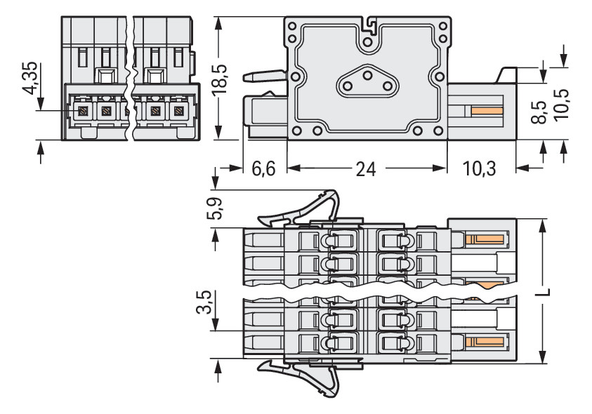 Klemmleiste 8p lgr Serie 734 10A 3,5mm 0,08-1,5qmm Thermopl Federzugans