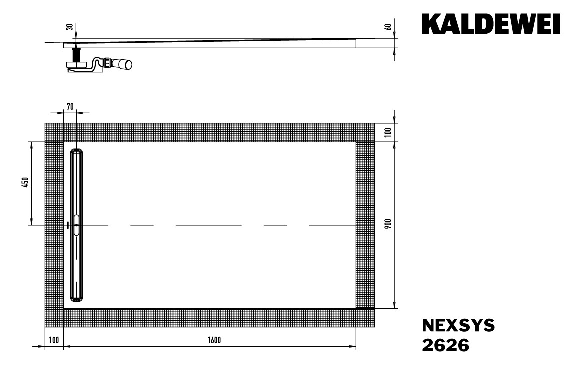 Kaldewei Duschwanne NEXSYS 2626 90x160cm, bodeneben, manhattan
