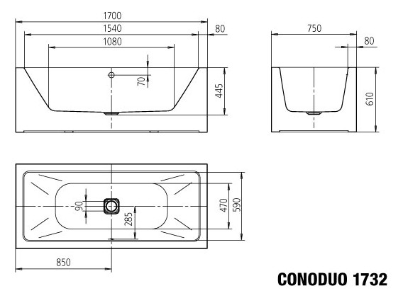 Kaldewei Badewanne MEISTERSTÜCK CONODUO 1733 180x80cm, weiß Perl-Effekt, mit Ablaufgarnitur