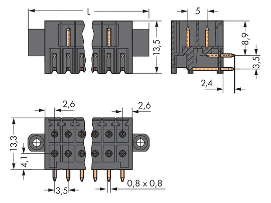Platinenstecker Stift 4p sw 2re 3,5mm zinn THR 1,5mm frei