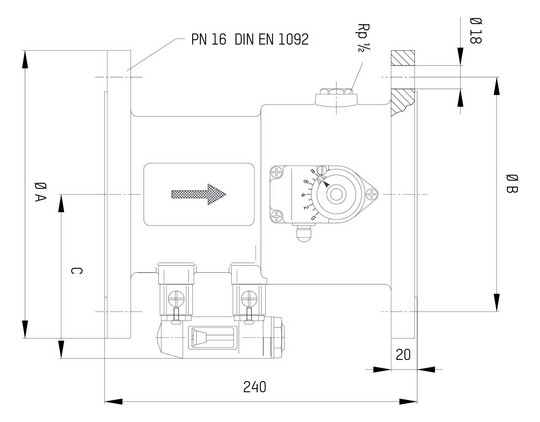 TACONOVA Abgleichventil SETTER Bypass FL DN 65, 60-325 l/min., DIN/PN 16, Grauguss