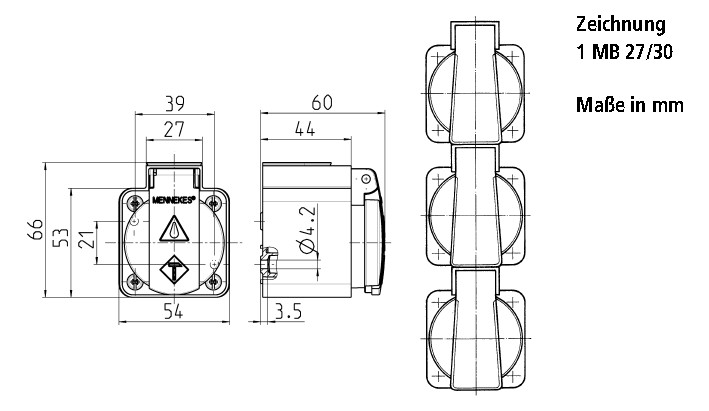 Anbausteckdose IP44 50x50mm ger sw Kst schraubl.Kl hfr